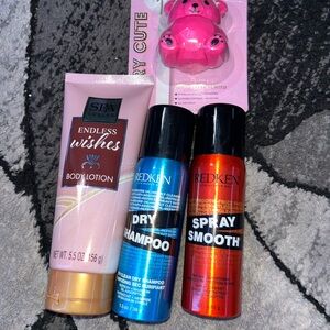 Redken Dry Shampoo and Spray Smooth Set w/lotion, Pink Bear lip blam